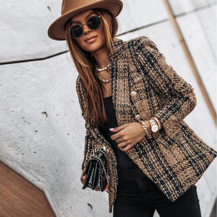 Veste blazer professionnelle en tweed structuré pour femme