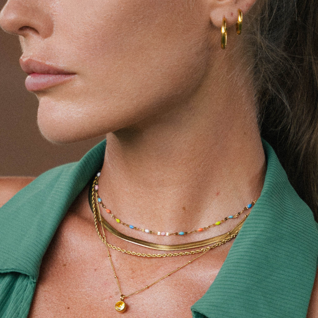 Women’s Choker Necklace Rainbow Crystal Stainless Steel Gold-Plated Adjustable