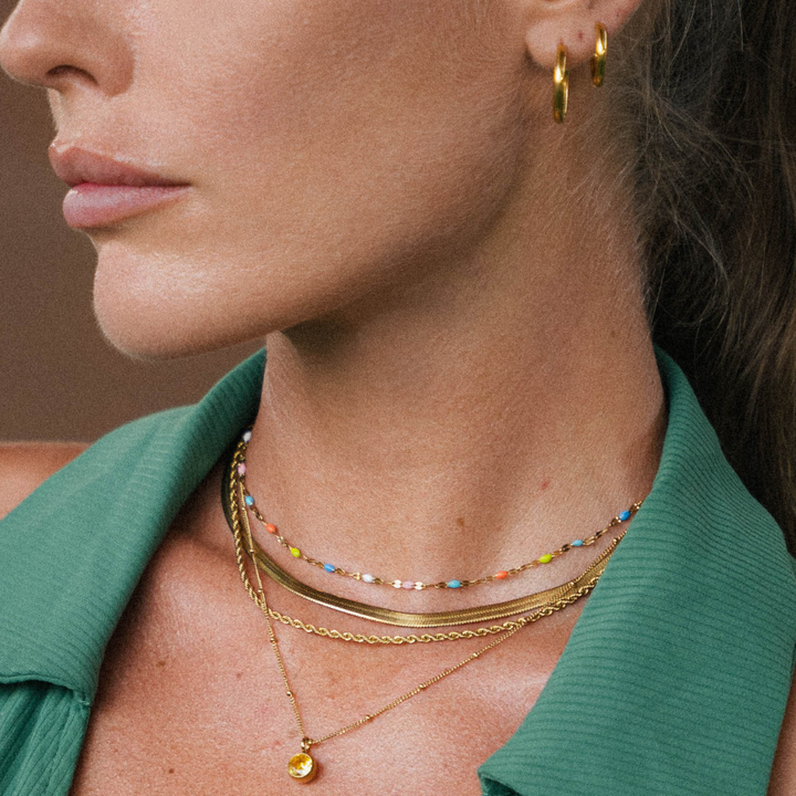 Women’s Choker Necklace Rainbow Crystal Stainless Steel Gold-Plated Adjustable