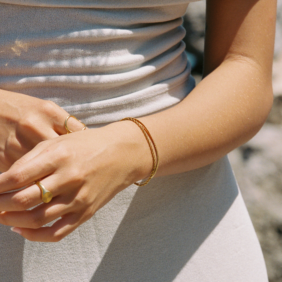 Bracelet à plusieurs rangs pour femme, en PVD hypoallergénique, double chaîne