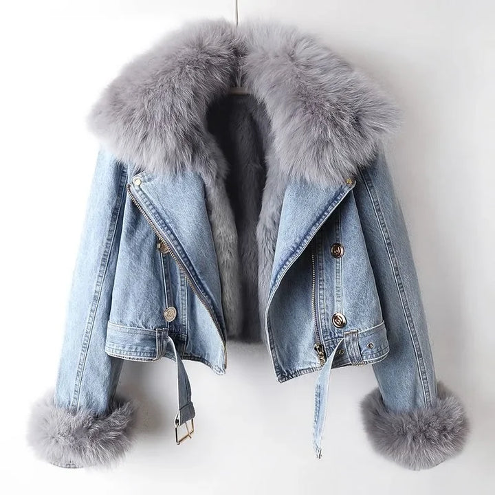 Accogliente giacca di jeans staccabile con finiture in peluche