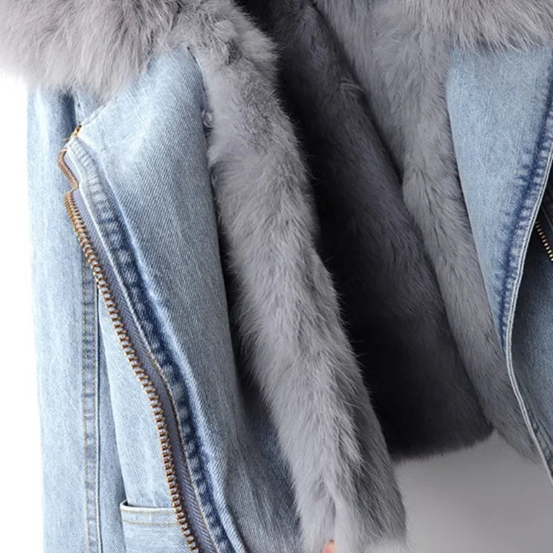 Accogliente giacca di jeans staccabile con finiture in peluche