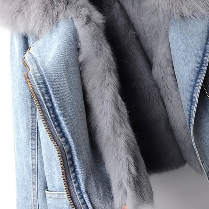 Accogliente giacca di jeans staccabile con finiture in peluche