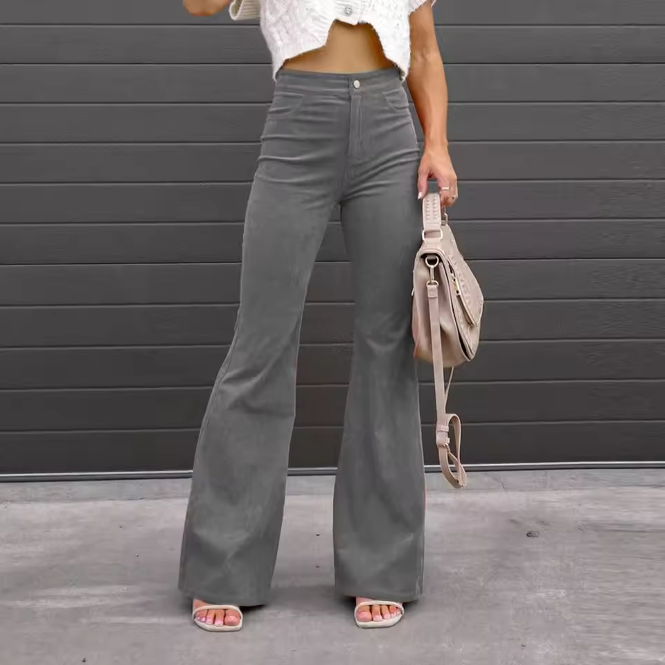 Spodnie sztruksowe Bellbottoms o kroju Curve-Fit, damskie, z wysokim stanem, w stylu vintage