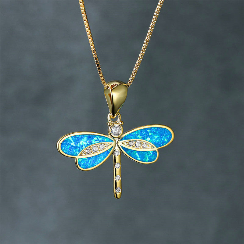 Dragonfly Necklace Gold Women's Necklace Opal Elegant Design