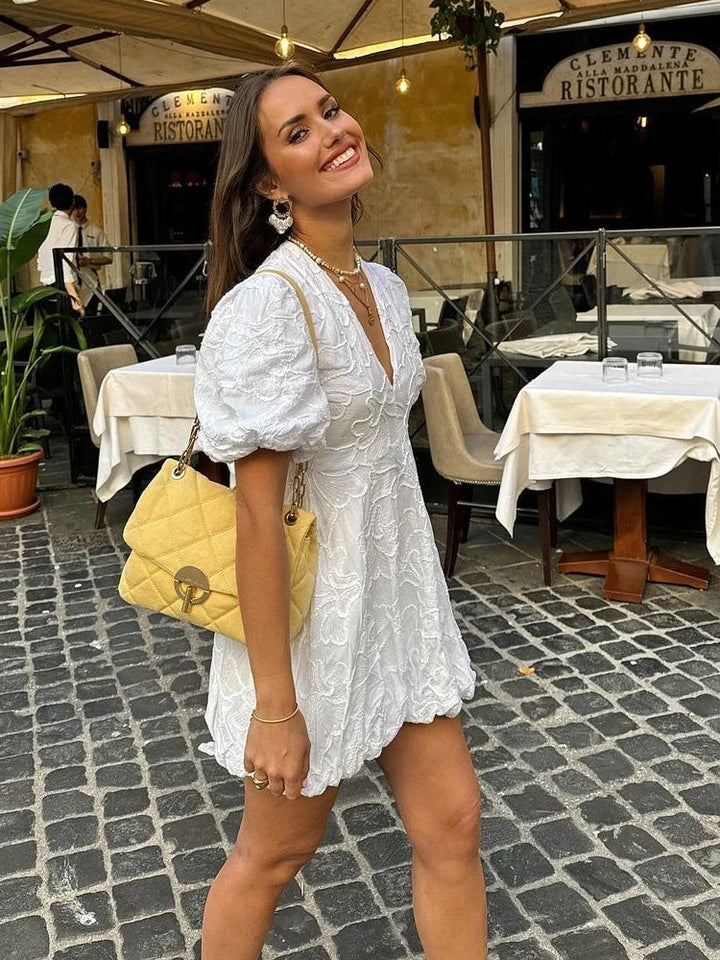 White Dress with Embroidered Ruffles for Women | Versatile Styling, Comfortable Fit