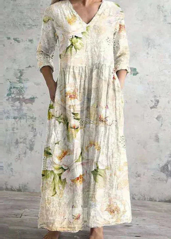 Floral Dress Summer Dress Women Linen Cotton Blend