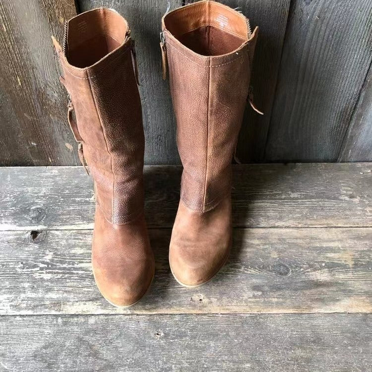 Bottes zippées mi-mollet pour femmes avec talon bas pour plus de confort