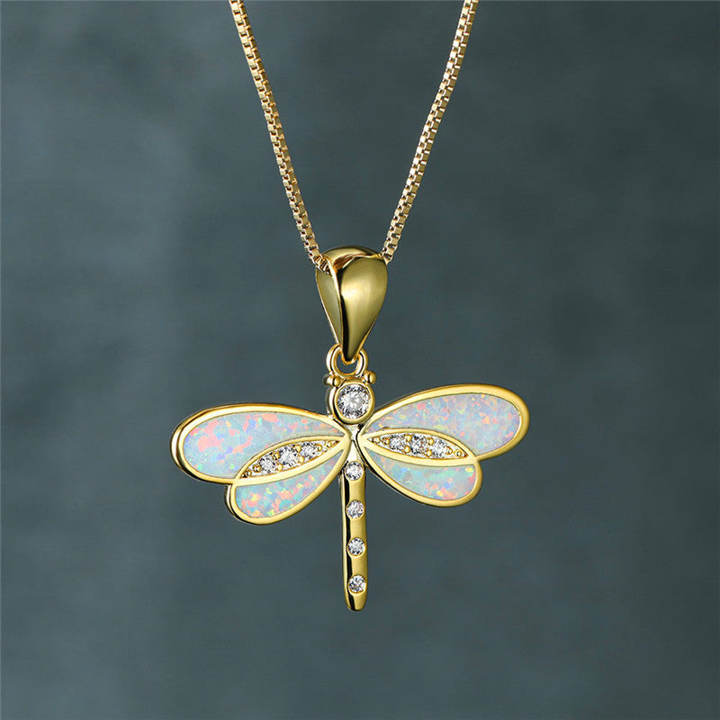 Dragonfly Necklace Gold Women's Necklace Opal Elegant Design