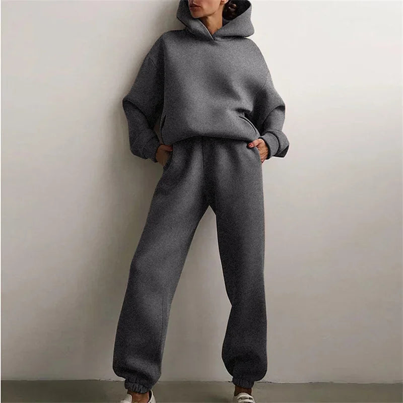 Cotton Blend Hoodie and Sweatpants Set with Relaxed Fit