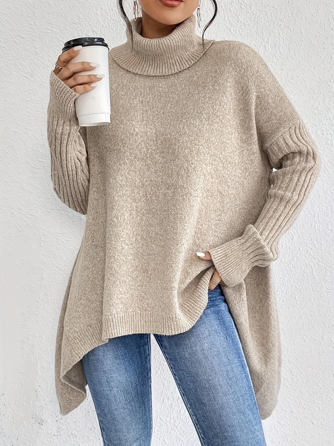 Oversized-Strickpullover mit Rollkragen für Damen – ideal für jeden Tag