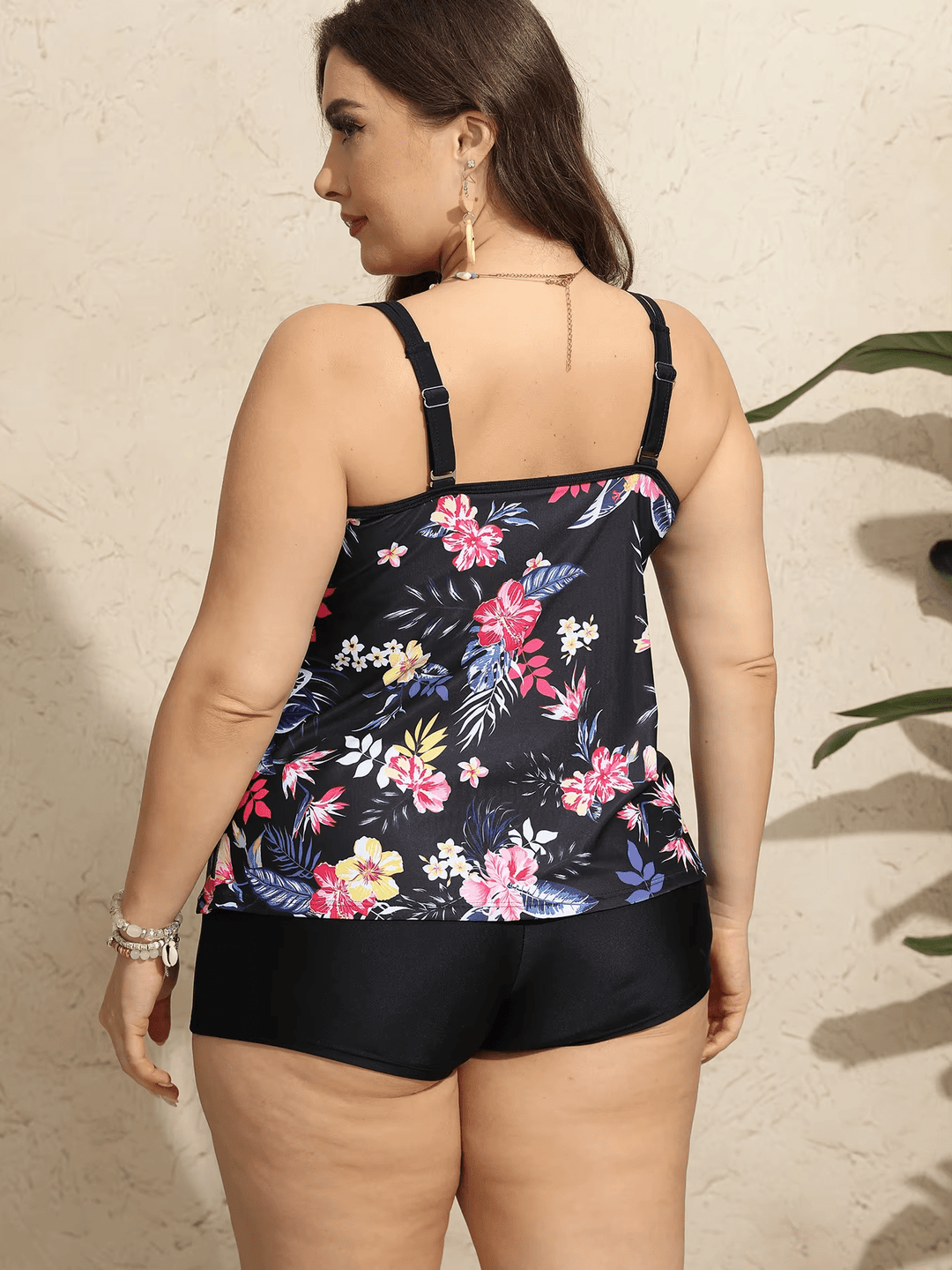 Ensemble de bain gainant Tankini Femme Polyester/Spandex Taille haute Bretelles réglables