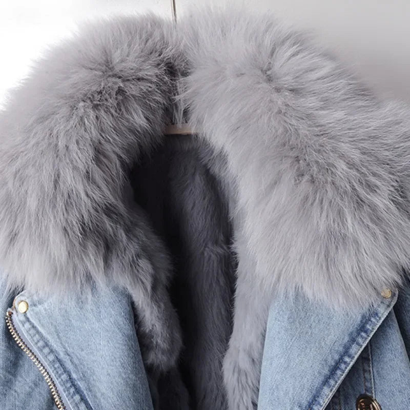 Accogliente giacca di jeans staccabile con finiture in peluche