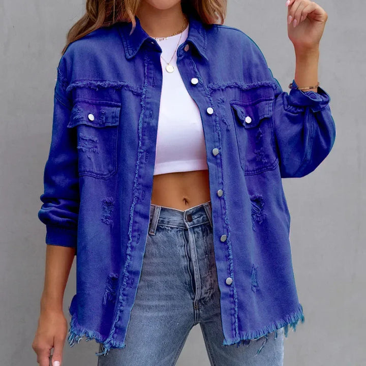 Giacca casual in denim invecchiato per la stratificazione quotidiana