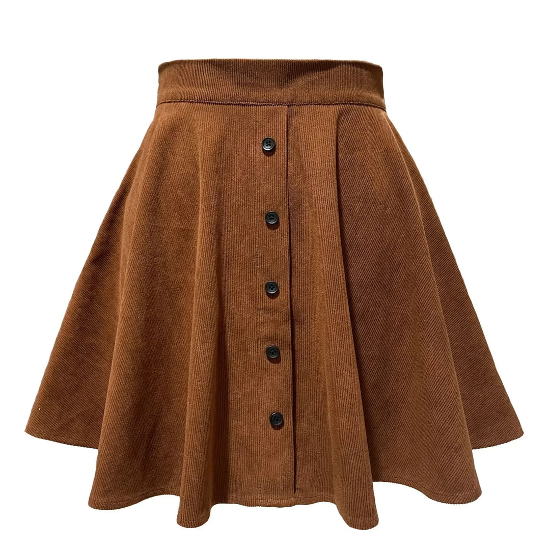Button-Front High-Waisted Corduroy A-Line Mini Skirt