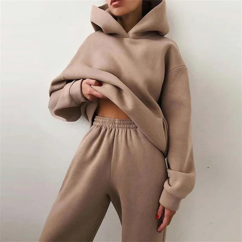 Cotton Blend Hoodie and Sweatpants Set with Relaxed Fit