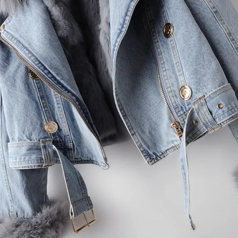 Accogliente giacca di jeans staccabile con finiture in peluche