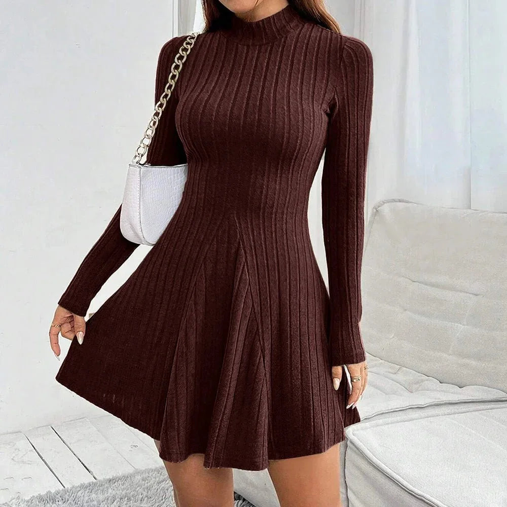 Ribbed Knit Mock Neck Dress with Flattering Fit