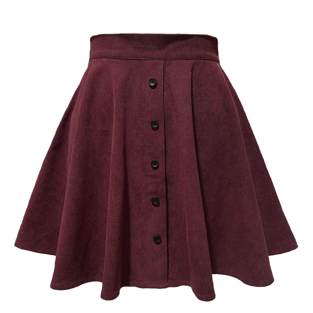 Button-Front High-Waisted Corduroy A-Line Mini Skirt
