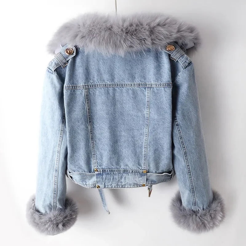 Accogliente giacca di jeans staccabile con finiture in peluche