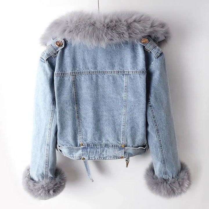 Accogliente giacca di jeans staccabile con finiture in peluche