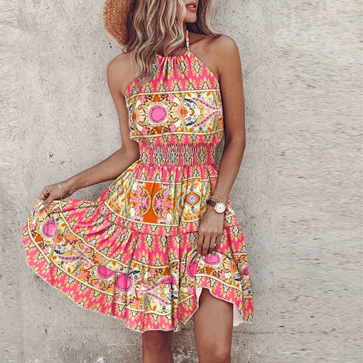 Women’s Printed Boho Mini Dress Backless Lightweight