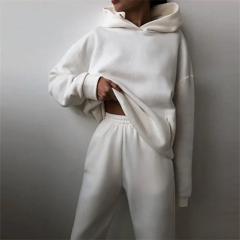 Cotton Blend Hoodie and Sweatpants Set with Relaxed Fit