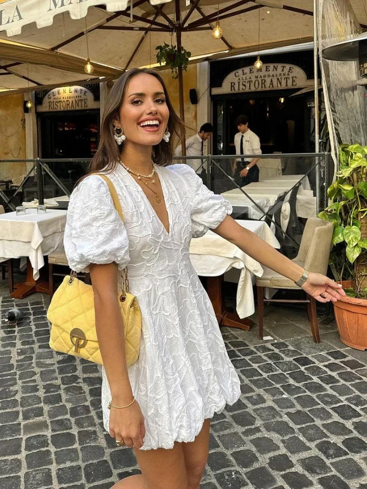 White Dress with Embroidered Ruffles for Women | Versatile Styling, Comfortable Fit