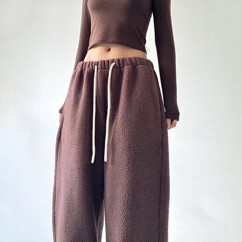 Cozy Plush Wide-Leg Fleece Pants for All-Day Comfort
