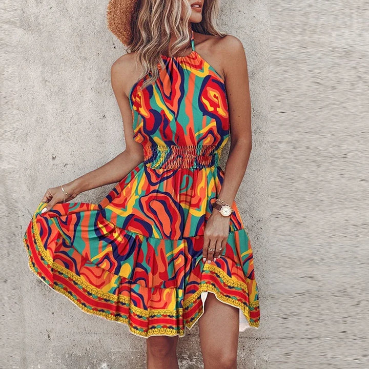 Women’s Printed Boho Mini Dress Backless Lightweight