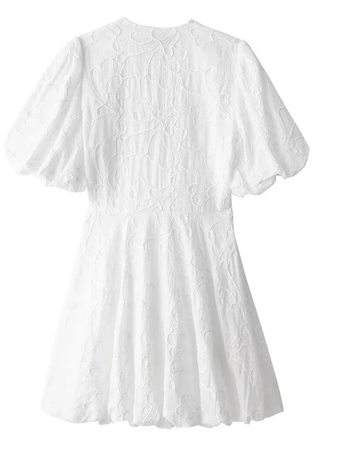 White Dress with Embroidered Ruffles for Women | Versatile Styling, Comfortable Fit