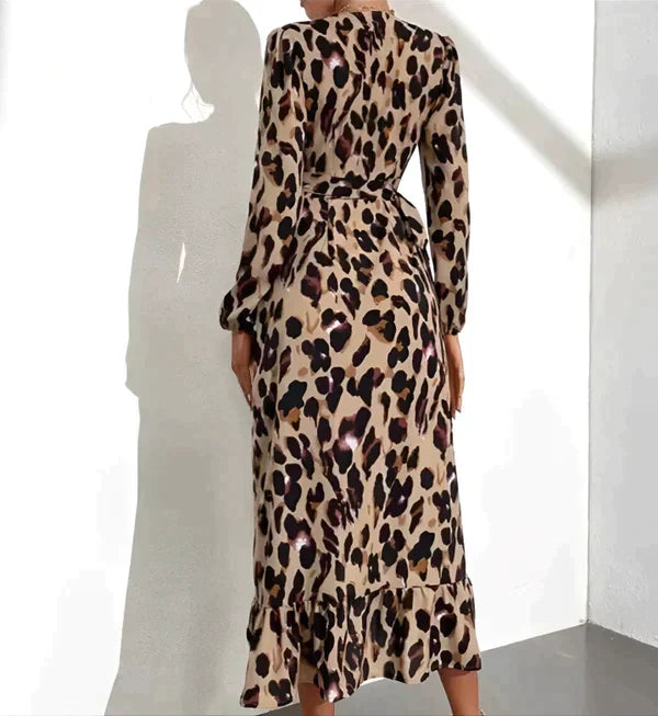 Women’s Comfortable and Breathable Leopard Print V-Neck Dress