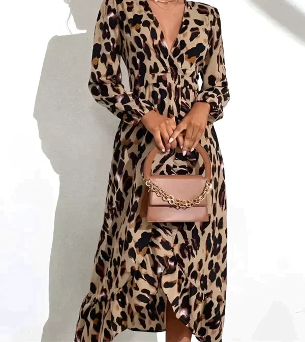 Women’s Comfortable and Breathable Leopard Print V-Neck Dress