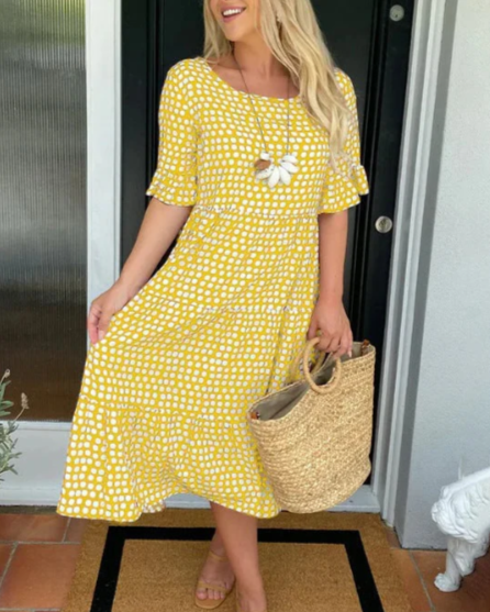 Robe mi-longue en Sable pour femmes, tissu respirant de qualité supérieure, manches courtes, coupe élégante