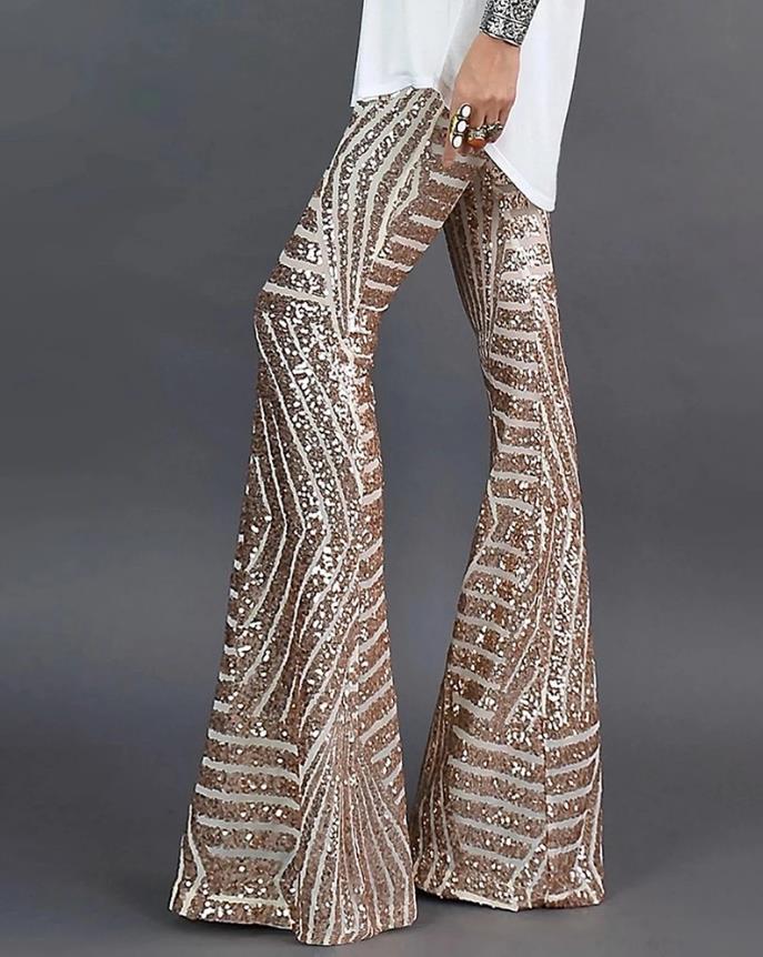 Women’s High-Waisted Sequin Flared Pants for Evening Elegance