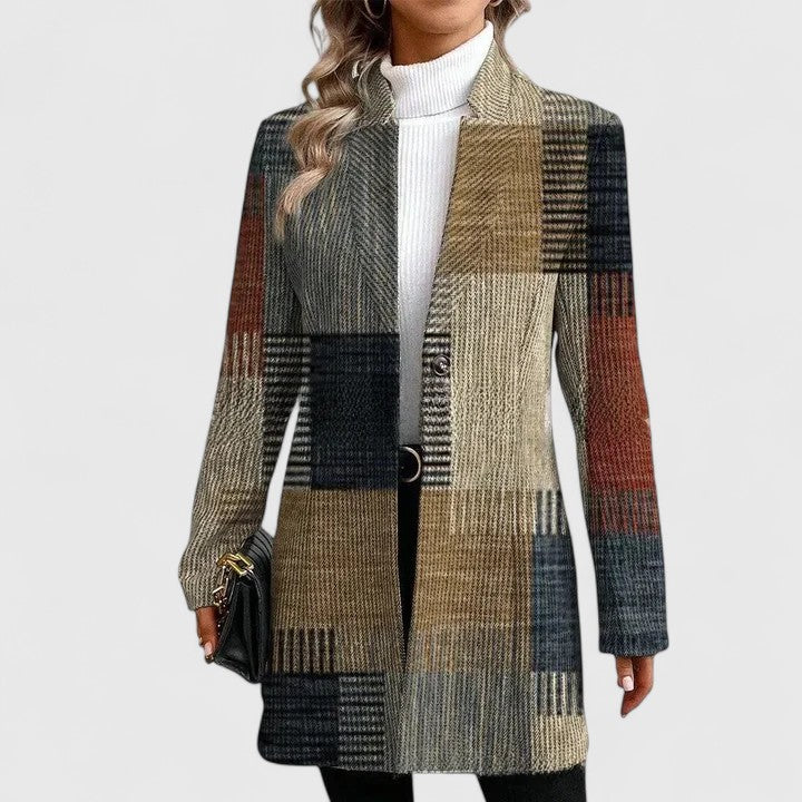 Cozy Plaid Women's Tailored Long Blazer