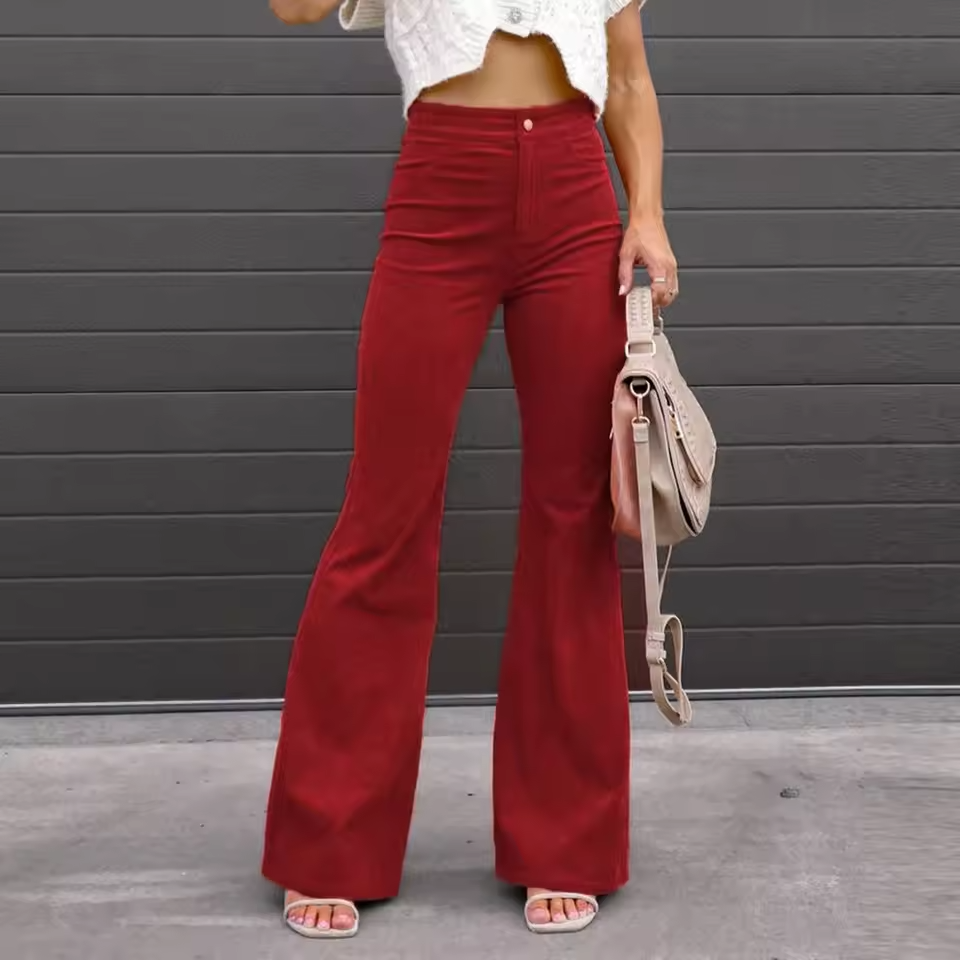 Spodnie sztruksowe Bellbottoms o kroju Curve-Fit, damskie, z wysokim stanem, w stylu vintage