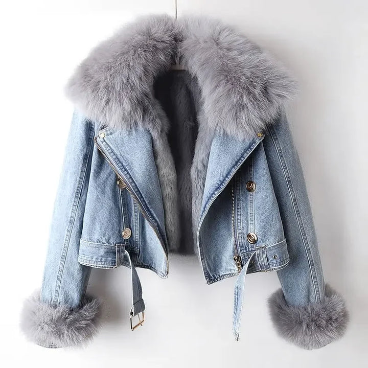 Accogliente giacca di jeans staccabile con finiture in peluche