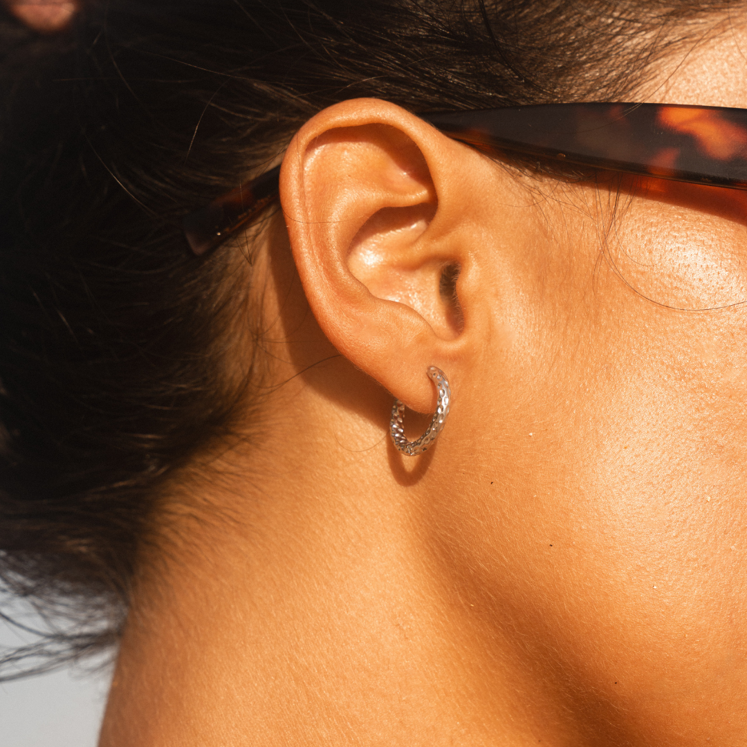 Women Hammered Earrings Gold Stainless Steel Waterproof