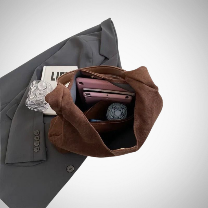 Semsket tøyveske for kvinner, myk, romslig polstret skulderveske