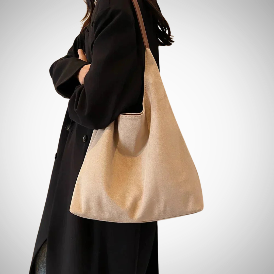 Semsket tøyveske for kvinner, myk, romslig polstret skulderveske