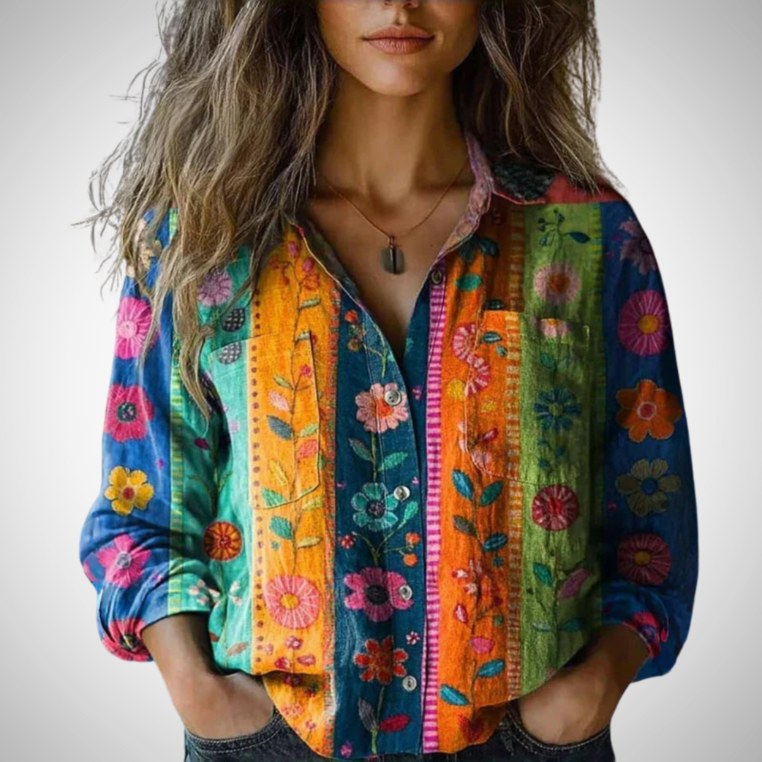 Painettu vintage-pusero naisten pitkähihaisille