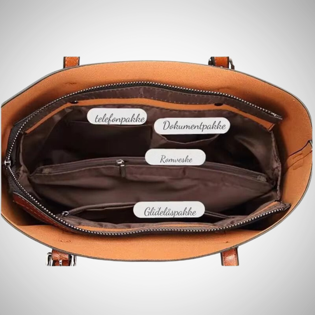 Naisten nahkainen olkalaukku, tilava ja muunneltava muotoilu