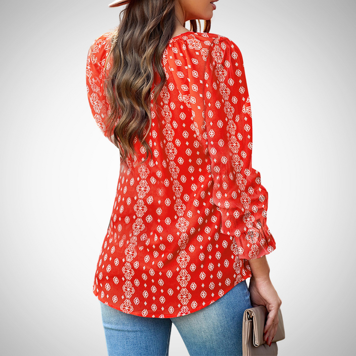 Printed V-Neck Top for Women | Flattering Fit with Fungus Sleeves
