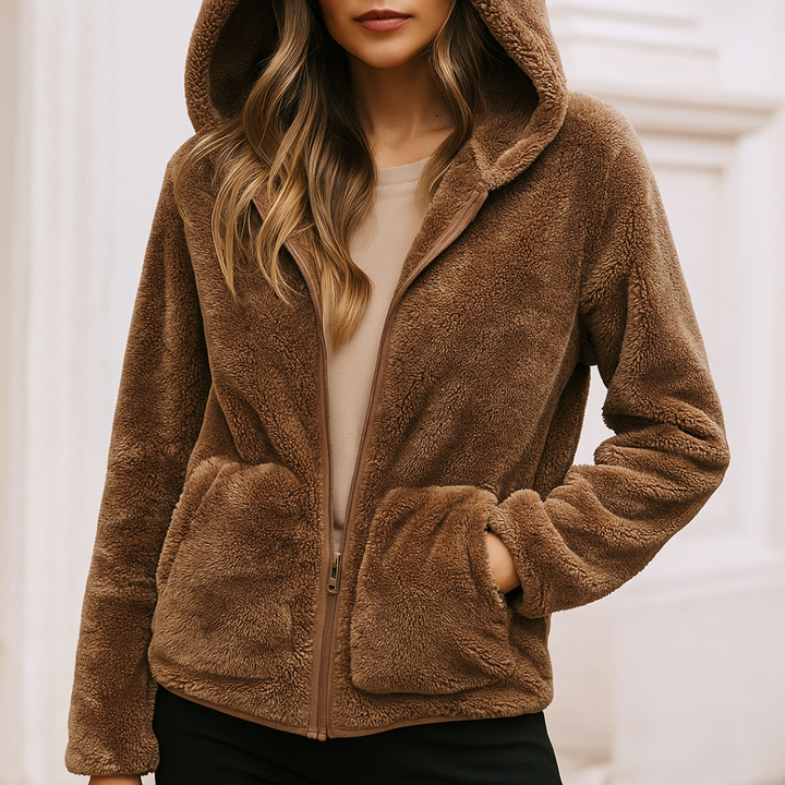 Mukava naisten pehmofleece vetoketjullinen huppari