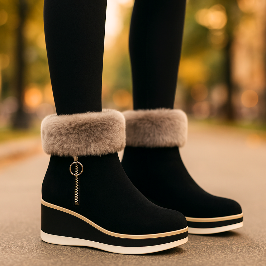 Bottines compensées orthopédiques à revers en fourrure pour femme pour un confort ultime