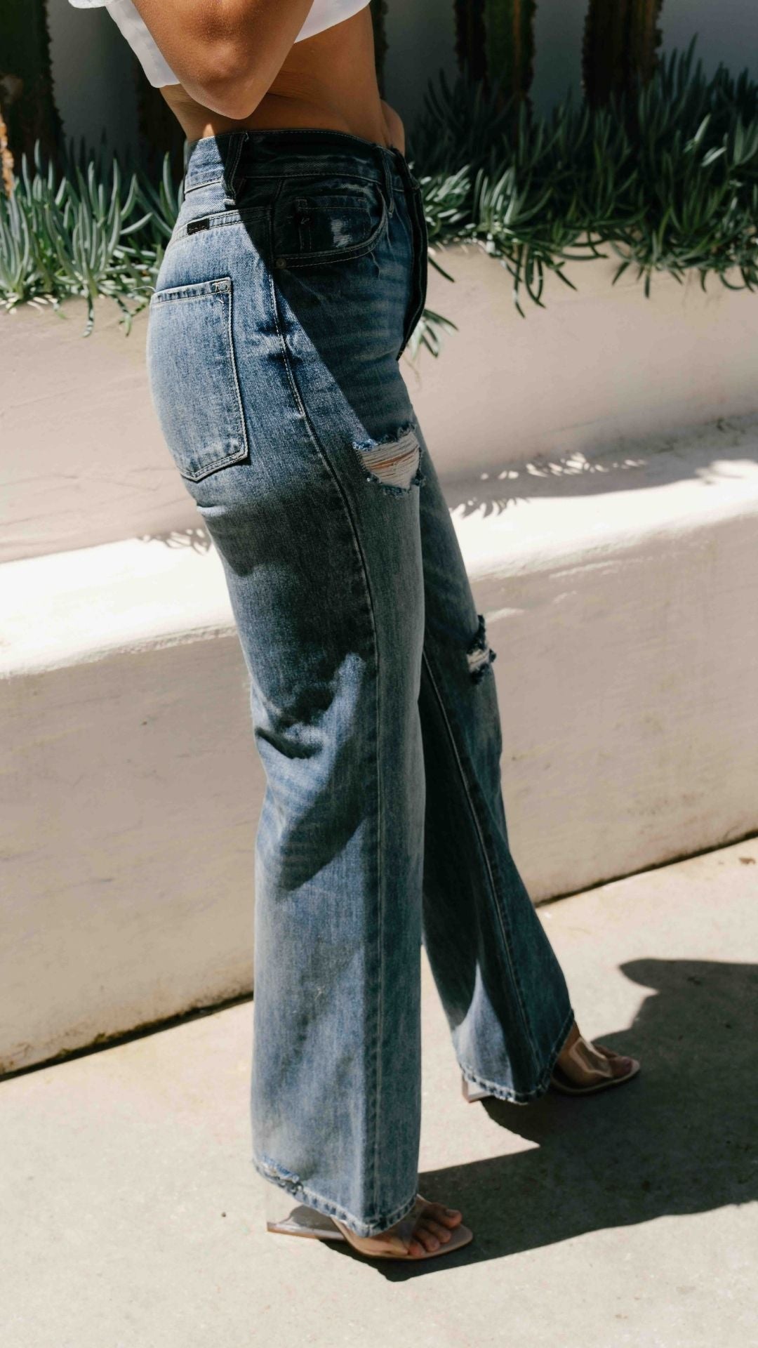 Damskie jeansy z wysokim stanem, ciemnoszary, bawełniany, rozszerzany krój