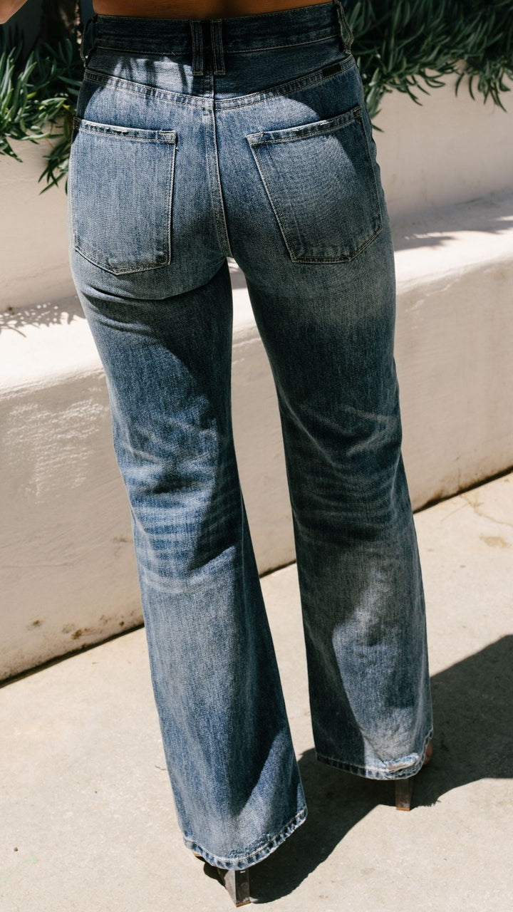 Damskie jeansy z wysokim stanem, ciemnoszary, bawełniany, rozszerzany krój