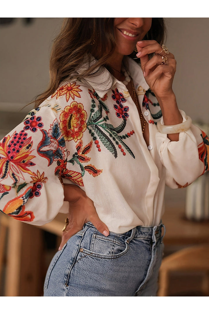 Elegant Women’s Floral Embroidered Blouse with Wide Sleeves – Southern-Inspired & Versatile