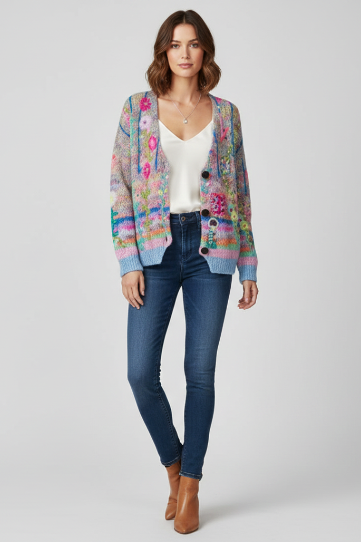 Pull en maille douce multicolore pour femme